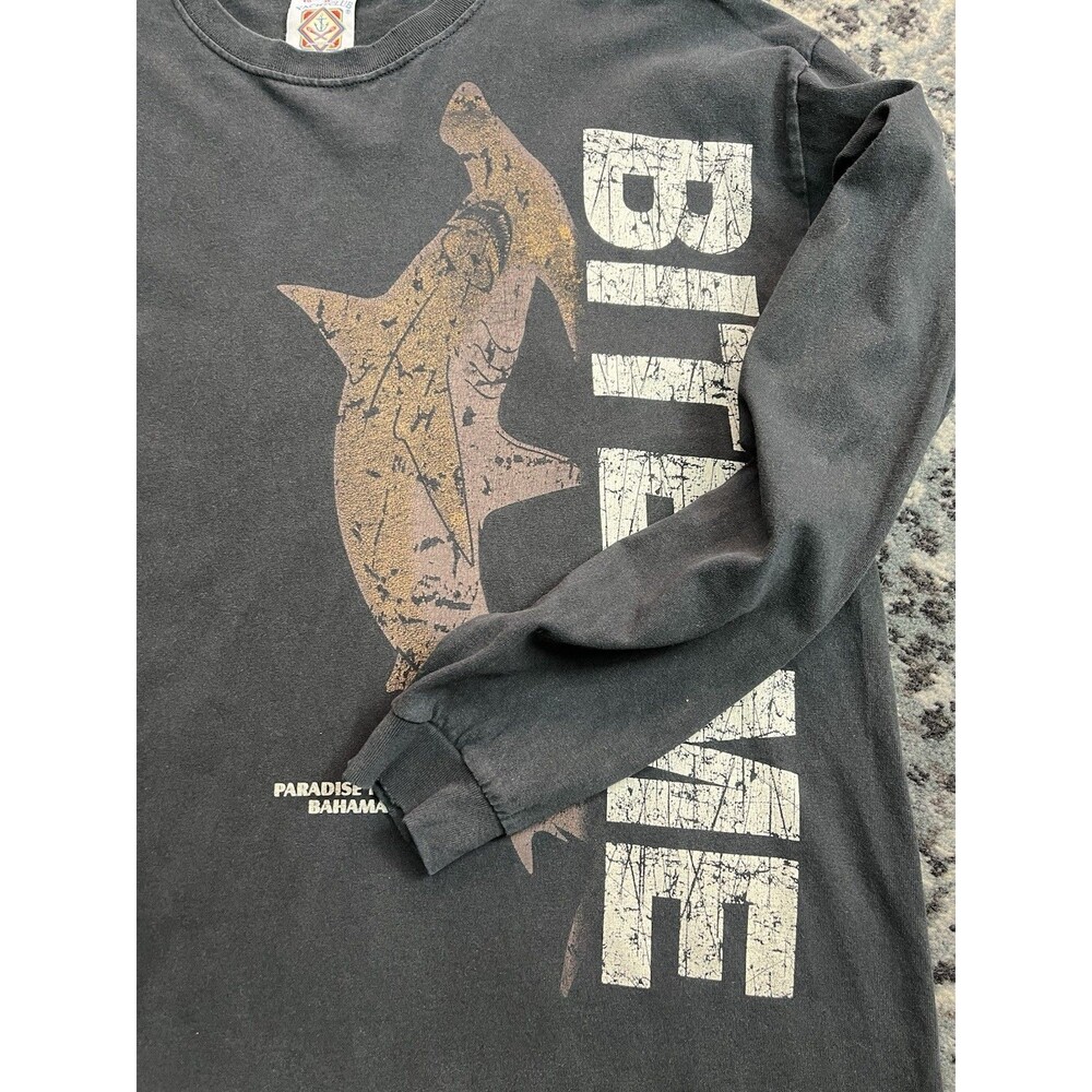 Vtg Paradise Island Bahamas Shark Graphic T Shirt Mens Size XL Black  Yachtclub